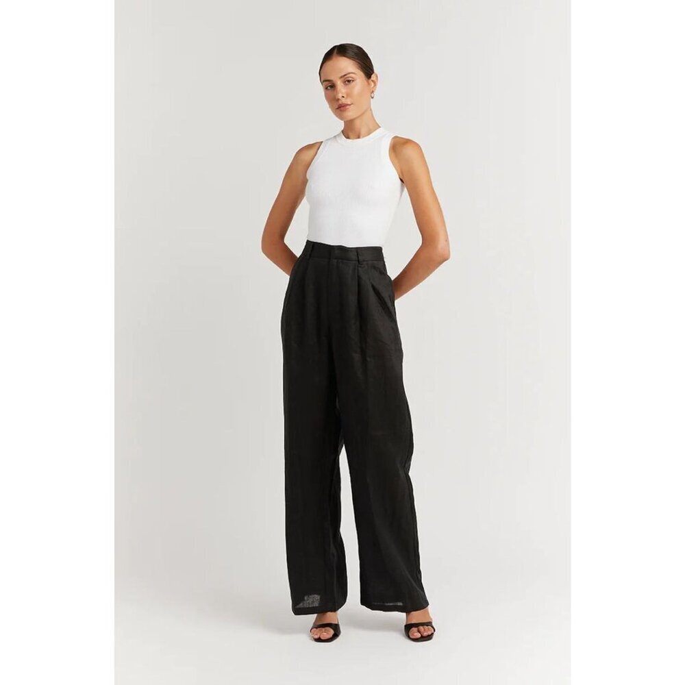 DISSH Black Linen Straight Leg Pants Size 2 - 23245
